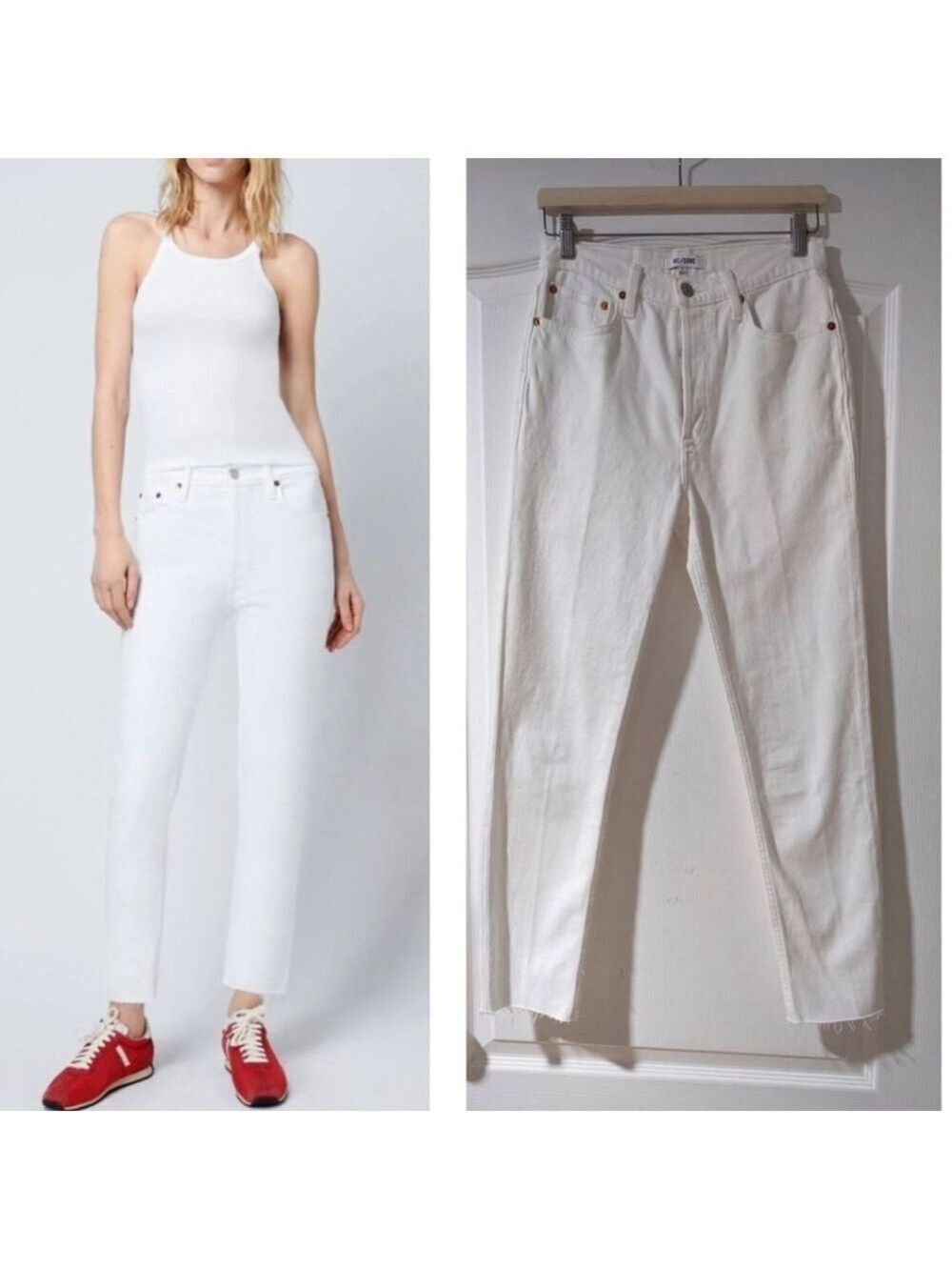NWT Re/Done | Orginals 90s High Rise Ankle Fray Crop in Vintage White